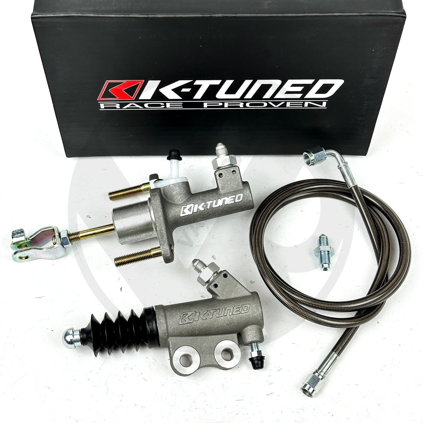 K-Tuned EM2 Clutch Master & Slave Cylinder Kit for 96-00  Honda Civic EK with Stainless Steel Clutch Line