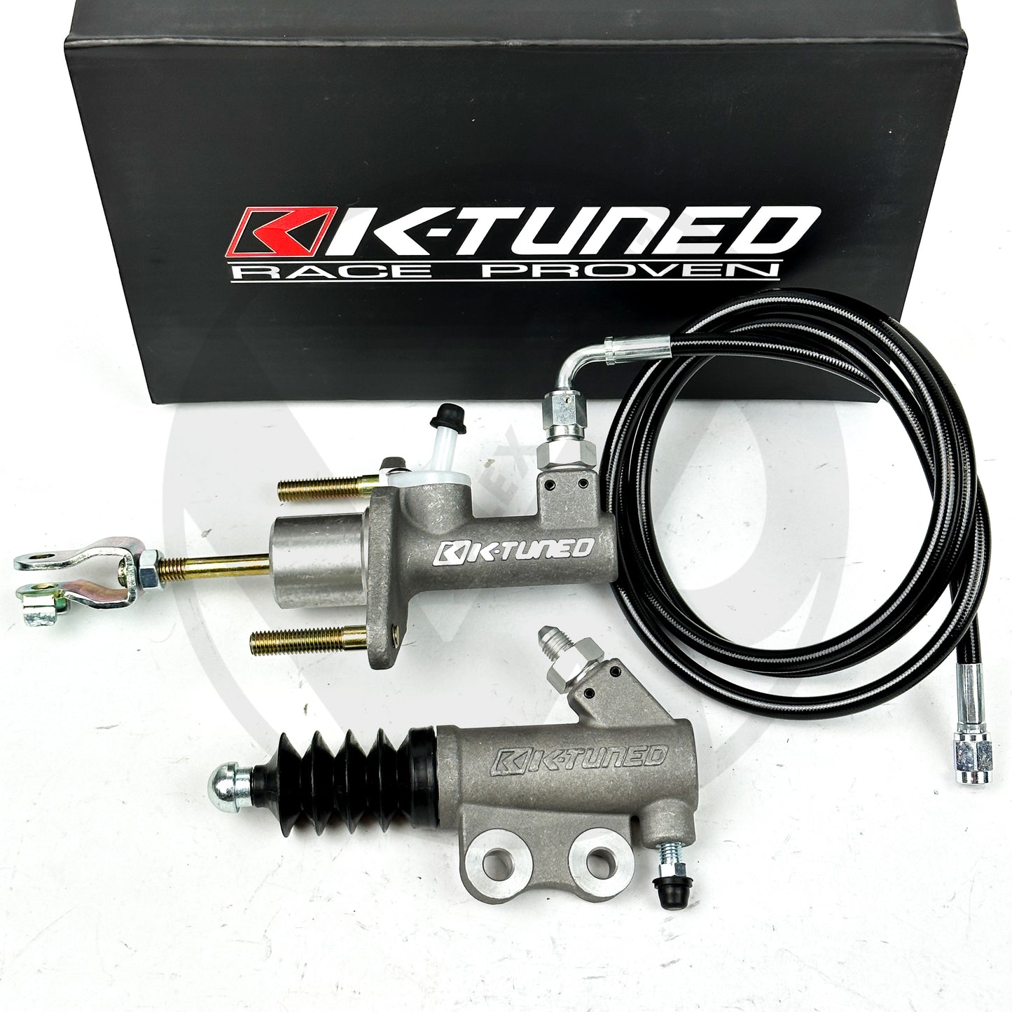 K-Tuned EM2 Clutch Master & Slave Cylinder Kit for 94-01 Acura Integra with Stainless Steel Clutch Line