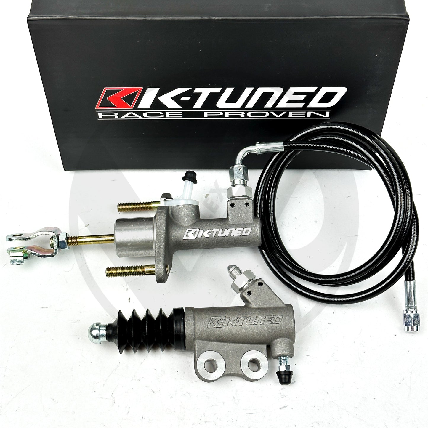 K-Tuned EM2 Clutch Master & Slave Cylinder Kit for 96-00  Honda Civic EK with Stainless Steel Clutch Line