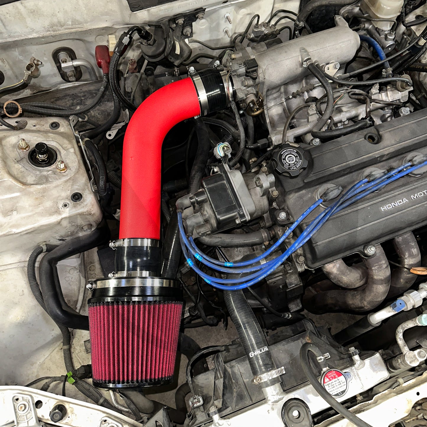 3" Intake W/ Skunk2 Filter & V Stack for Honda Acura B D H Series Wrinkle Red