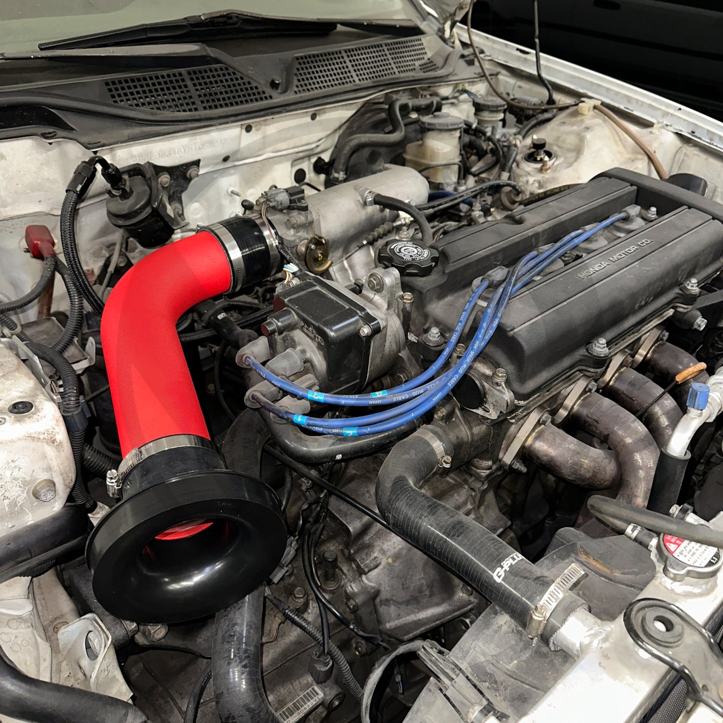 3" Intake W/ Skunk2 Filter & V Stack for Honda Acura B D H Series Wrinkle Red
