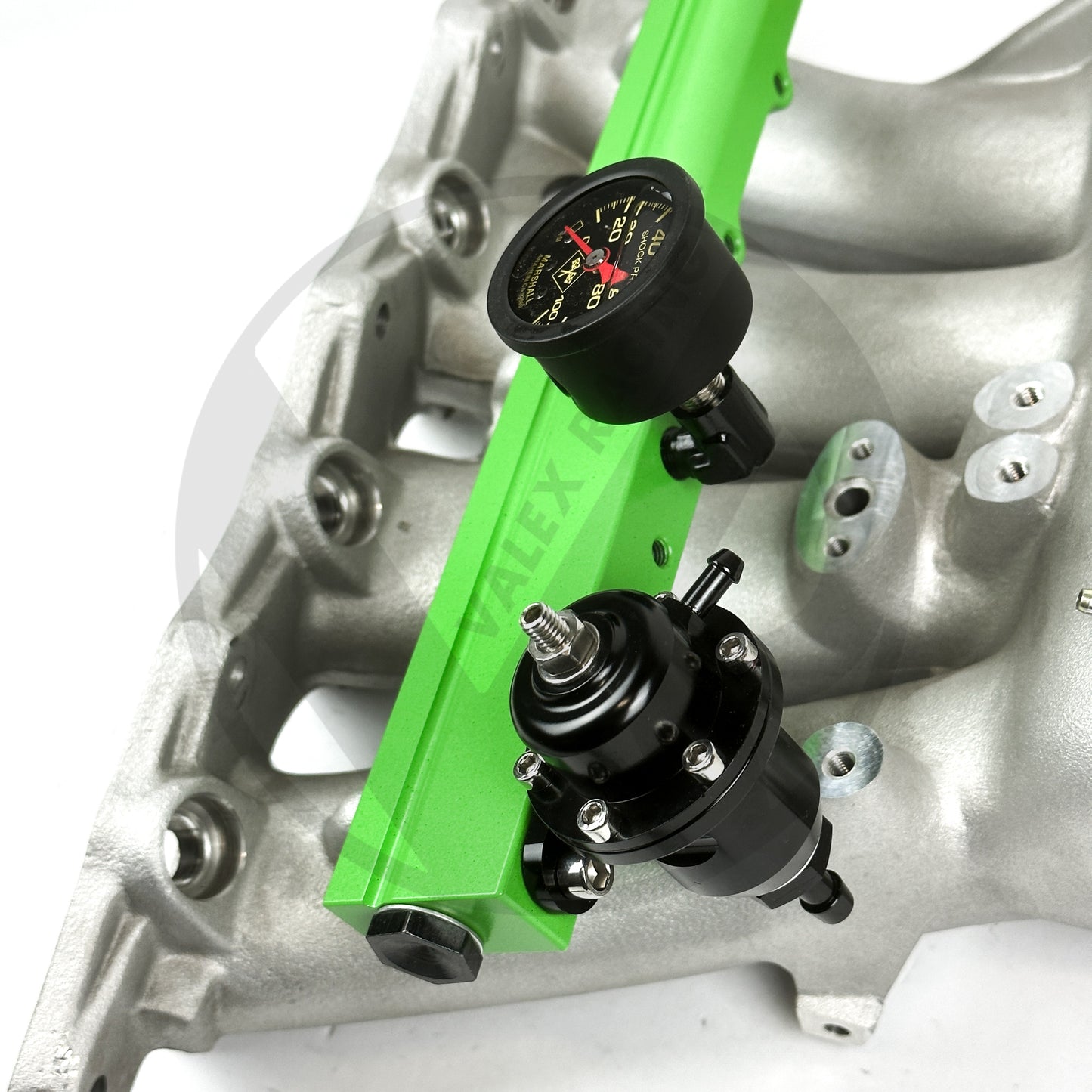 B Series Valex Fuel Rail & Regulator / Marshall Gauge for Honda Acura B16 B18 B20 (FBO Green)