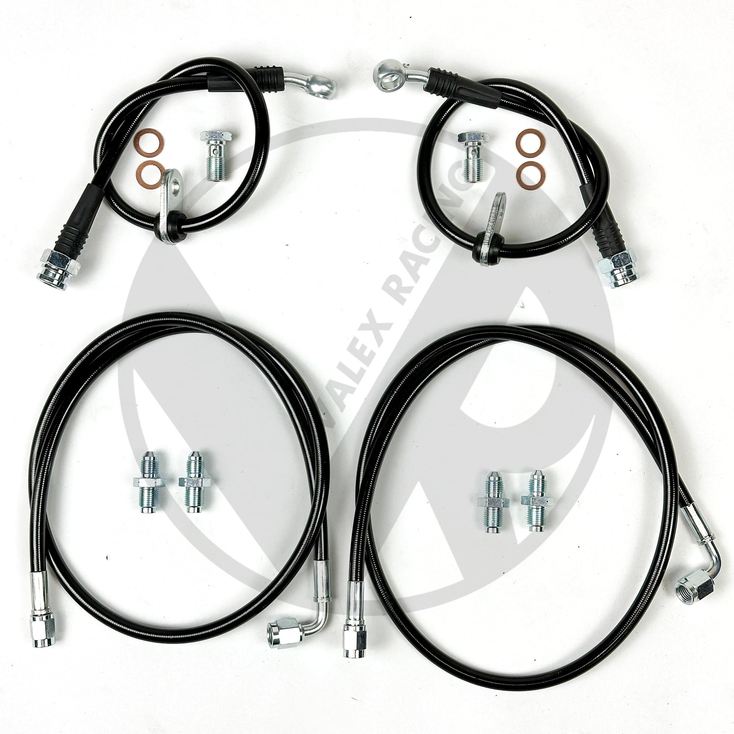 Complete BLACK Stainless Front Brake Line Replacement Kit 88-91 Honda Civic EF