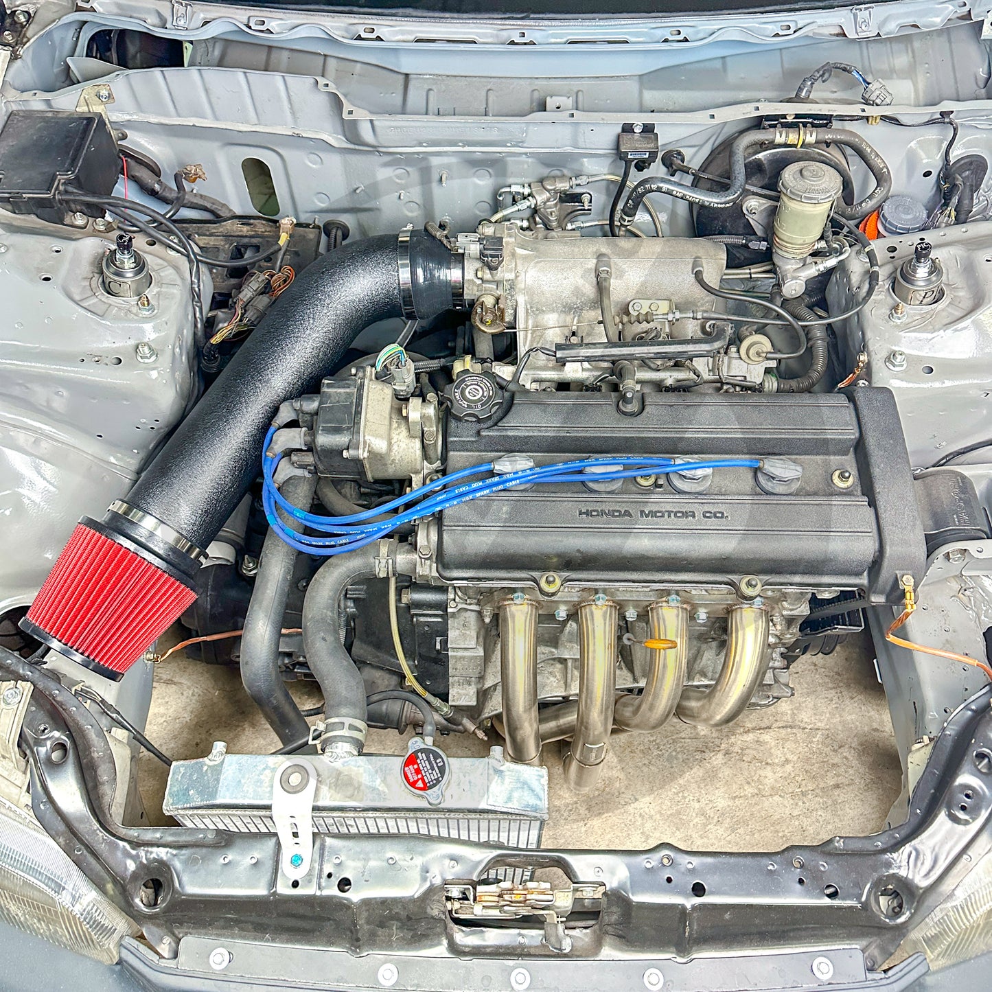 4" Inch Wrinkle Black Air Intake System for Honda Civic Acura Integra B16 B18 D16