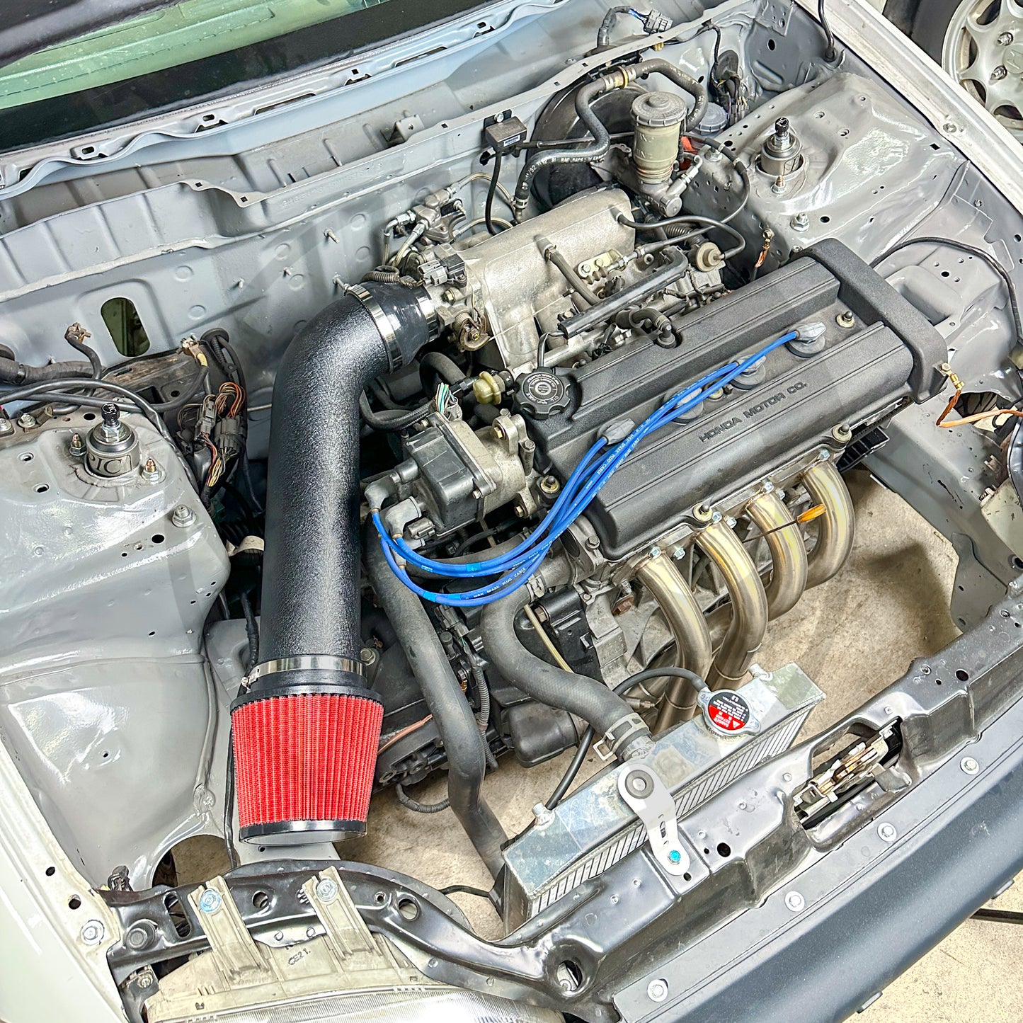 4" Inch Wrinkle Black Air Intake System for Honda Civic Acura Integra B16 B18 D16