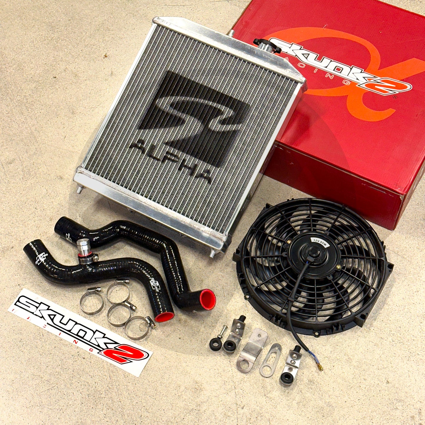 Skunk2 Pro Driver Side Alpha Radiator Kit w/ K-TUNED Radiator Hoses For Honda Civic Acura Integra K Swap