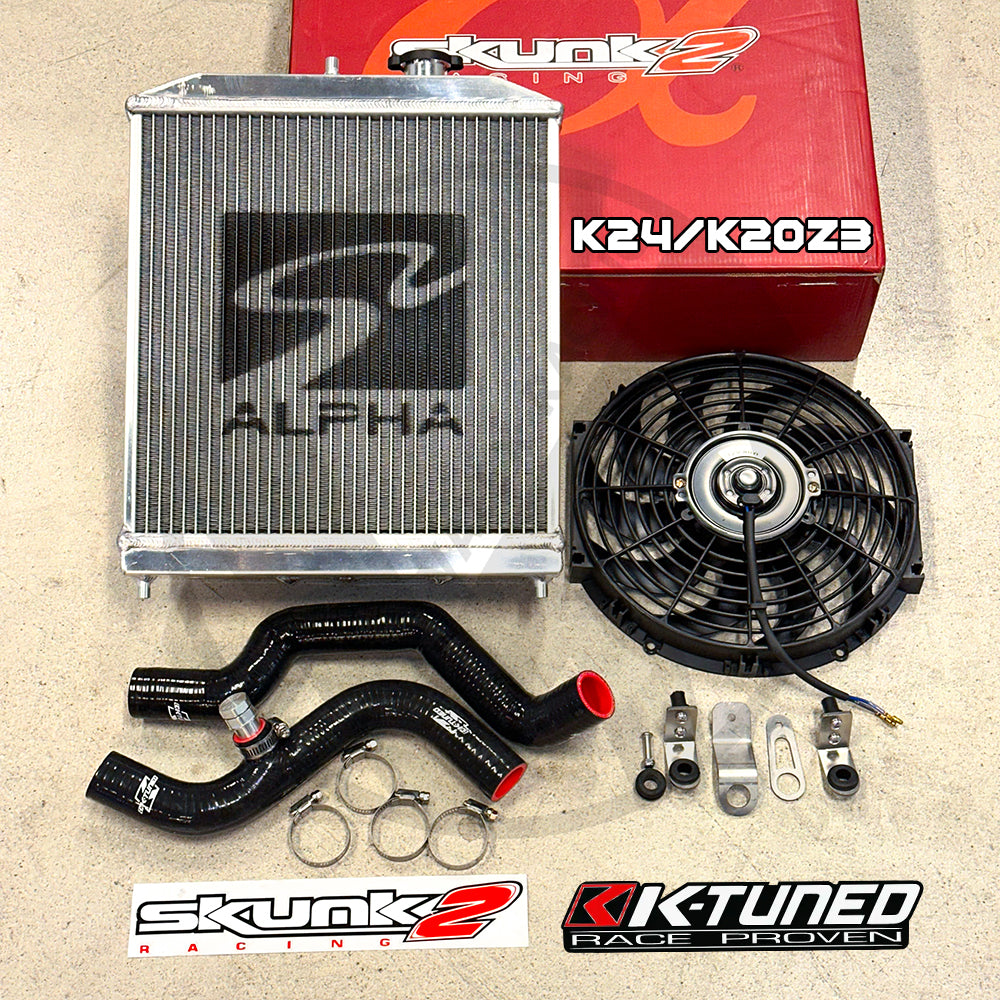 Skunk2 Pro Driver Side Alpha Radiator Kit w/ K-TUNED Radiator Hoses For Honda Civic Acura Integra K Swap