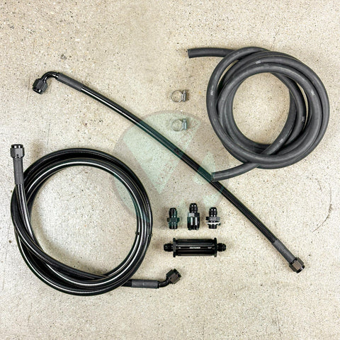 96-01 Acura Integra DC2 OBD2 Tucked Stainless Steel Complete Fuel Line System K-Tuned Filter -6 Black